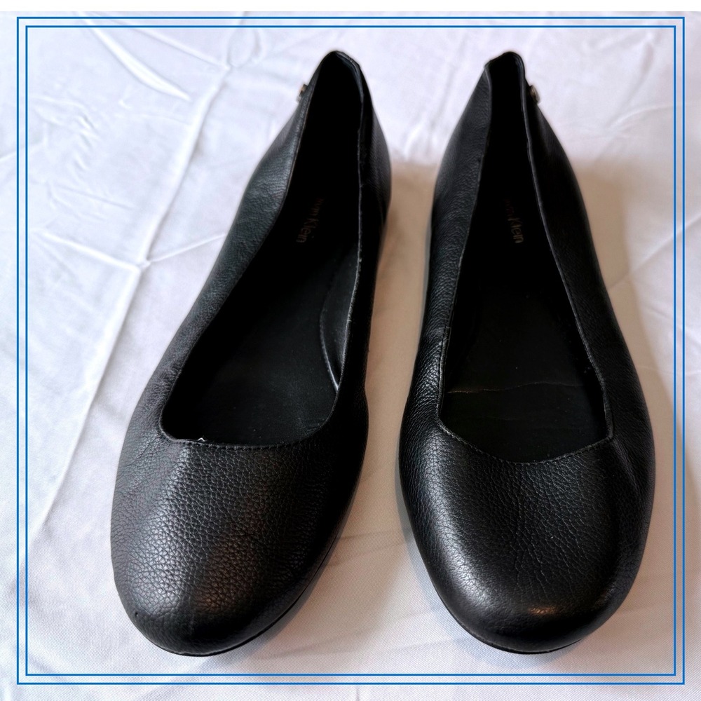 Calvin Klein Carmina Ballet Flats Black Slip On Shoes 7.5 Minimalist Luxury